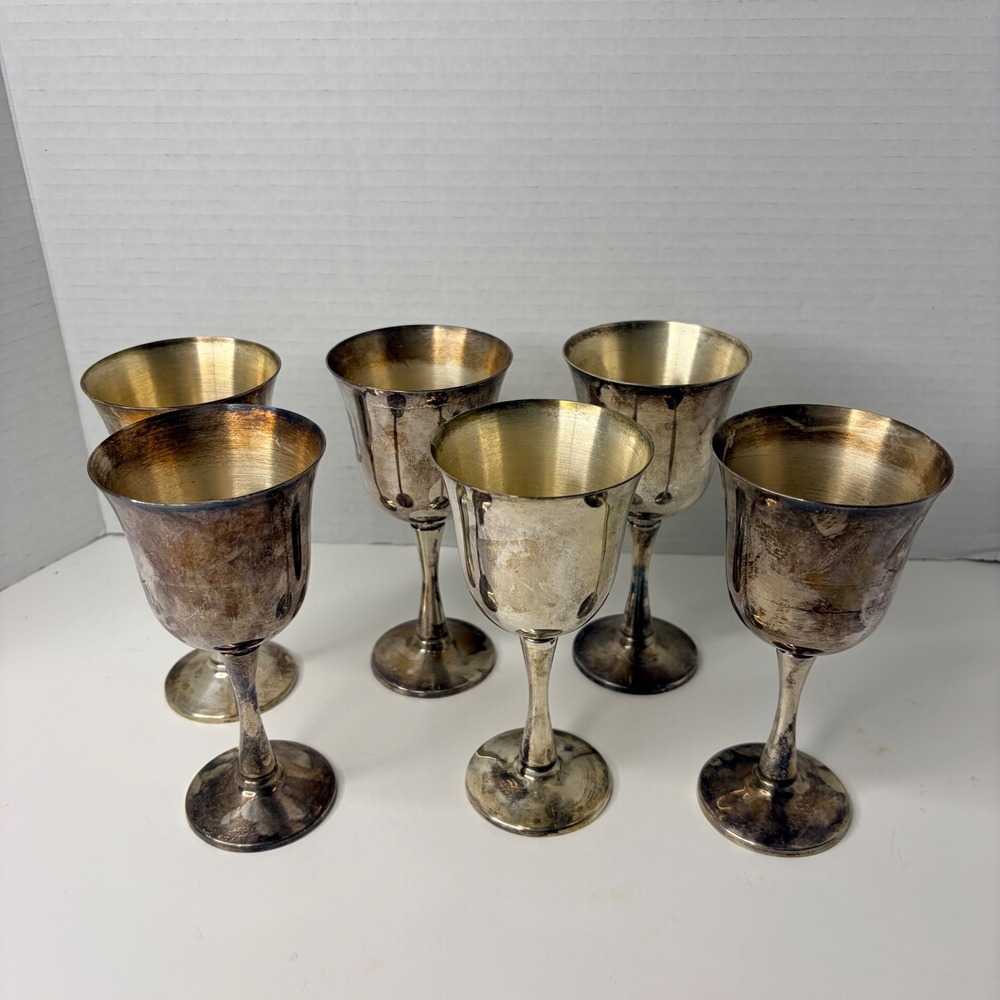 Vintage Salem Silver Plated Goblets Set of 6 Stemmed Wine Cups Silverplate